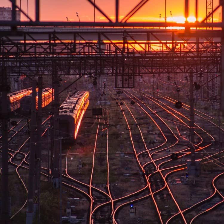 railway junction with trains